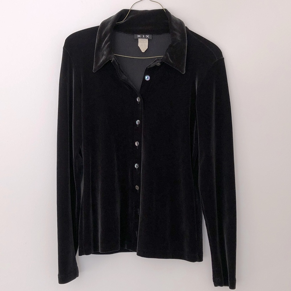 S/M Black Velvet Button-Up Shirt Whimsygoth Soft